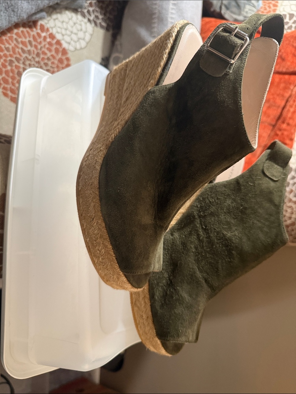 Women’s Olive Suede Espadrille Wedge Sandals
